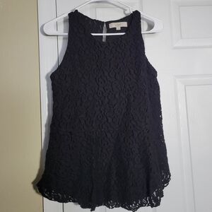 LOFT Black Lace Peplum Sleeveless Top – Size Medium